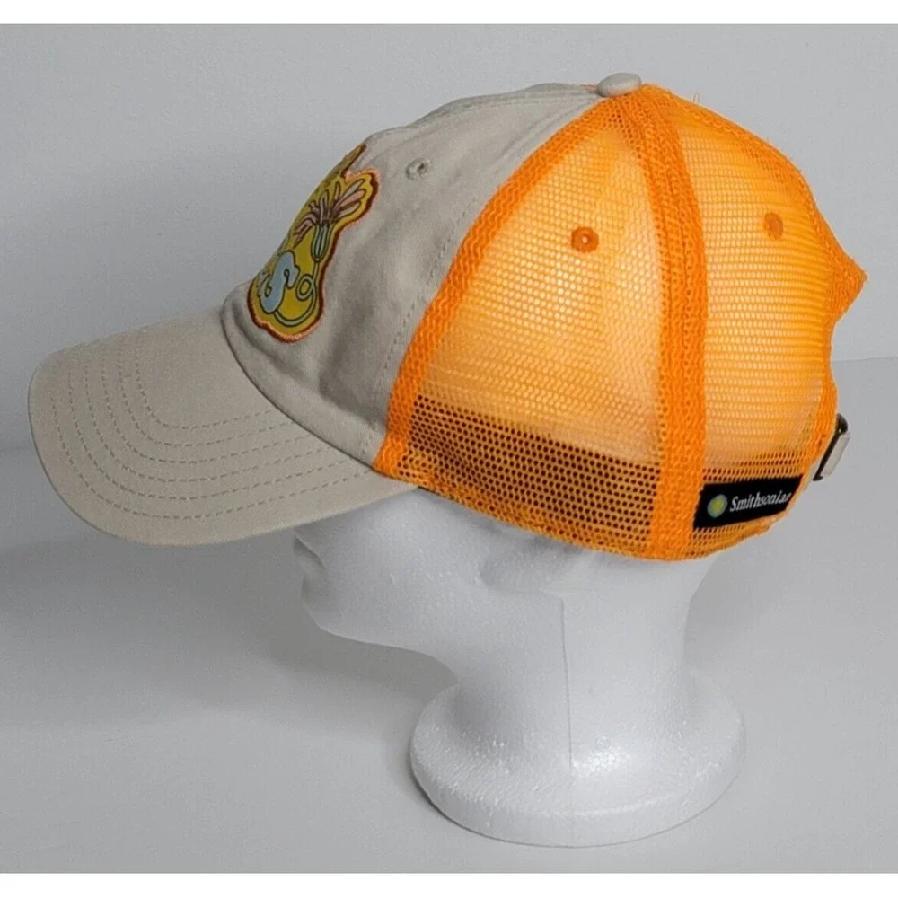 Save The Bees Adjustable Strap Trucker Mesh Cap Hat Smithsonian Orange Logo